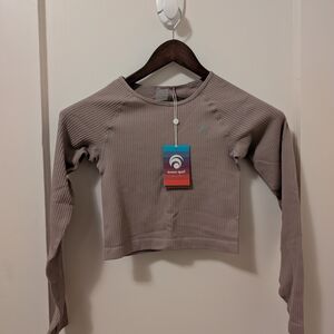 Ribbed Long Sleeve Crop Top - Taupe